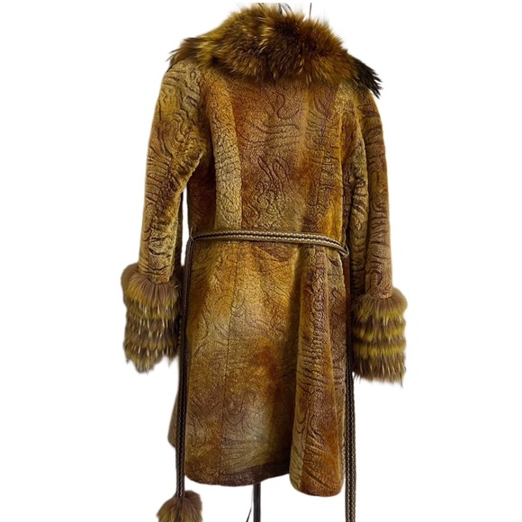 RARE vtg 1970s 100% lamb skin & Racoon Penny Lane Yellow fur coat festival - Picture 12 of 12